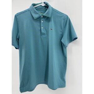 Vineyard Vines On The Go Sankaty Polo Shirt Boys XL Teal Striped Performance